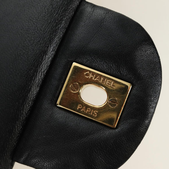 CHANEL Big Matelasse30 Chain Shoulder Bag Lamb Skin Black Gold CC Auth 184946SAV
