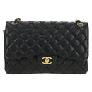CHANEL Big Matelasse30 Chain Shoulder Bag Lamb Skin Black Gold CC Auth 184946SAV-13