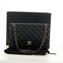 CHANEL Big Matelasse30 Chain Shoulder Bag Lamb Skin Black Gold CC Auth 184946SAV-12
