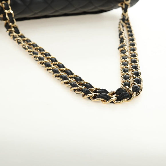 CHANEL Big Matelasse30 Chain Shoulder Bag Lamb Skin Black Gold CC Auth 184946SAV