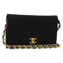 CHANEL Matelasse Chain Shoulder Bag Cotton Black Gold CC Auth 184947-1