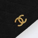 CHANEL Matelasse Chain Shoulder Bag Cotton Black Gold CC Auth 184947-14
