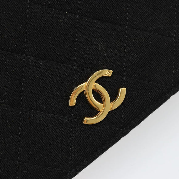 CHANEL Matelasse Chain Shoulder Bag Cotton Black Gold CC Auth 184947