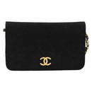 CHANEL Matelasse Chain Shoulder Bag Cotton Black Gold CC Auth 184947-2