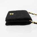 CHANEL Matelasse Chain Shoulder Bag Cotton Black Gold CC Auth 184947-4