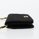CHANEL Matelasse Chain Shoulder Bag Cotton Black Gold CC Auth 184947-5
