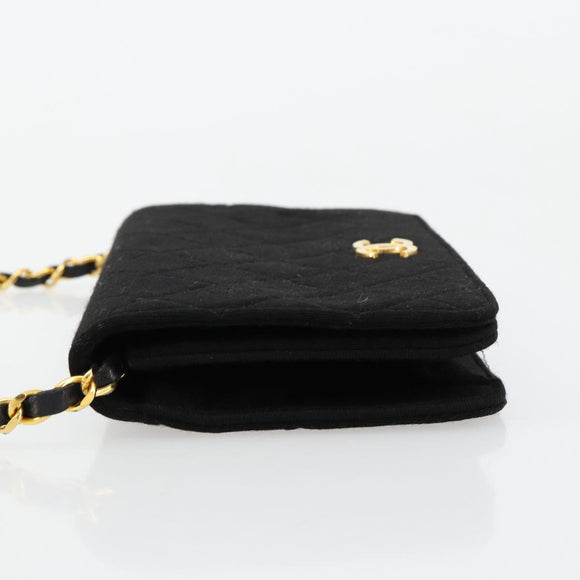 CHANEL Matelasse Chain Shoulder Bag Cotton Black Gold CC Auth 184947