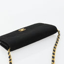 CHANEL Matelasse Chain Shoulder Bag Cotton Black Gold CC Auth 184947-6