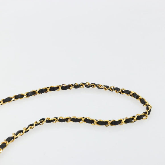 CHANEL Matelasse Chain Shoulder Bag Cotton Black Gold CC Auth 184947