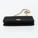 CHANEL Matelasse Chain Shoulder Bag Cotton Black Gold CC Auth 184947-9
