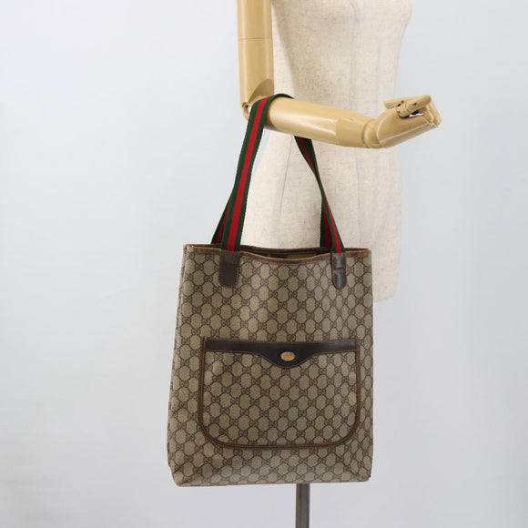 GUCCI GG Supreme Web Sherry Line Tote Bag PVC Beige Gold Auth 184959