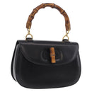 GUCCI Bamboo Hand Bag Leather Black Gold 000 01 0633 Auth 184960V-1