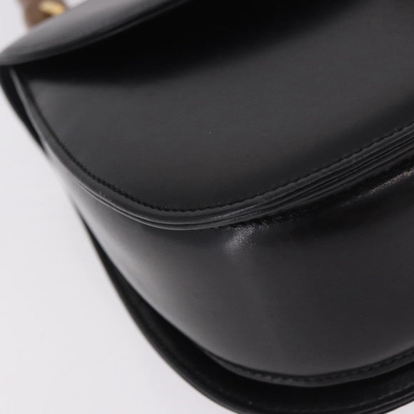 GUCCI Bamboo Hand Bag Leather Black Gold 000 01 0633 Auth 184960V