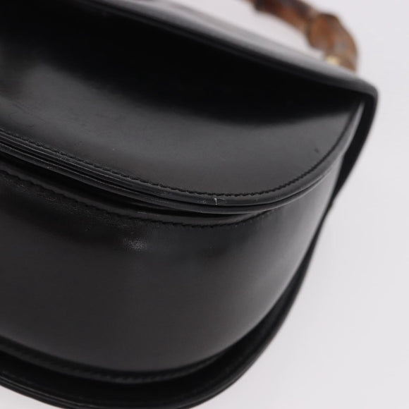 GUCCI Bamboo Hand Bag Leather Black Gold 000 01 0633 Auth 184960V
