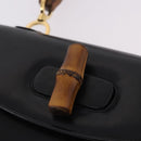 GUCCI Bamboo Hand Bag Leather Black Gold 000 01 0633 Auth 184960V-14