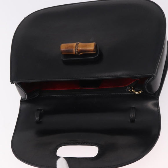 GUCCI Bamboo Hand Bag Leather Black Gold 000 01 0633 Auth 184960V