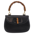 GUCCI Bamboo Hand Bag Leather Black Gold 000 01 0633 Auth 184960V-2