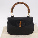 GUCCI Bamboo Hand Bag Leather Black Gold 000 01 0633 Auth 184960V-23