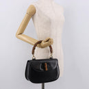 GUCCI Bamboo Hand Bag Leather Black Gold 000 01 0633 Auth 184960V-24
