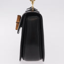 GUCCI Bamboo Hand Bag Leather Black Gold 000 01 0633 Auth 184960V-4