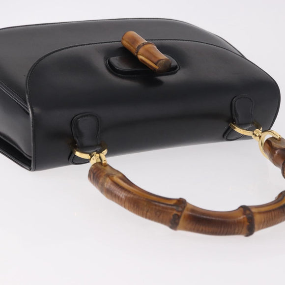 GUCCI Bamboo Hand Bag Leather Black Gold 000 01 0633 Auth 184960V