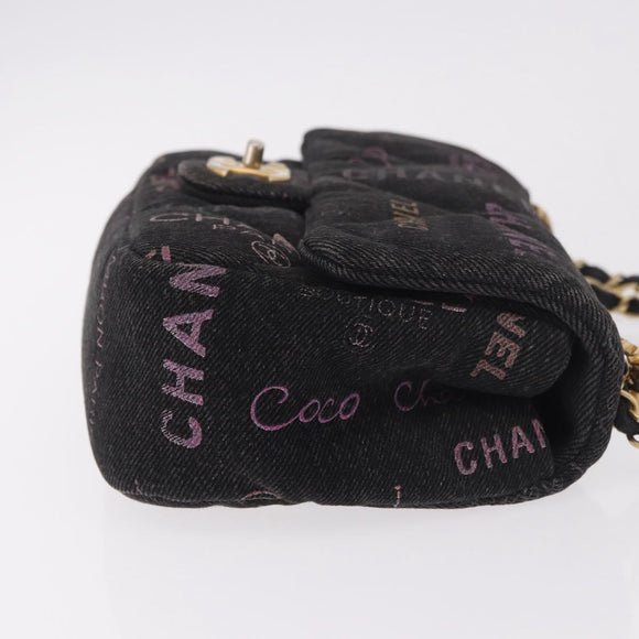 CHANEL Chain Matelasse 22 Shoulder Bag Denim Black Gold CC Auth 184961SM