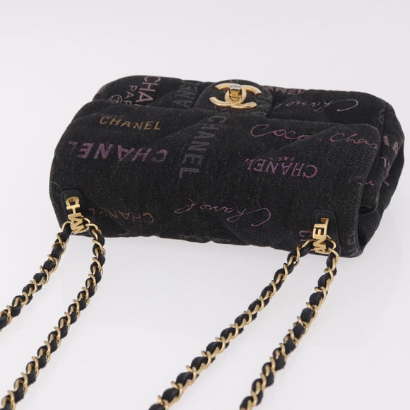 CHANEL Chain Matelasse 22 Shoulder Bag Denim Black Gold CC Auth 184961SM