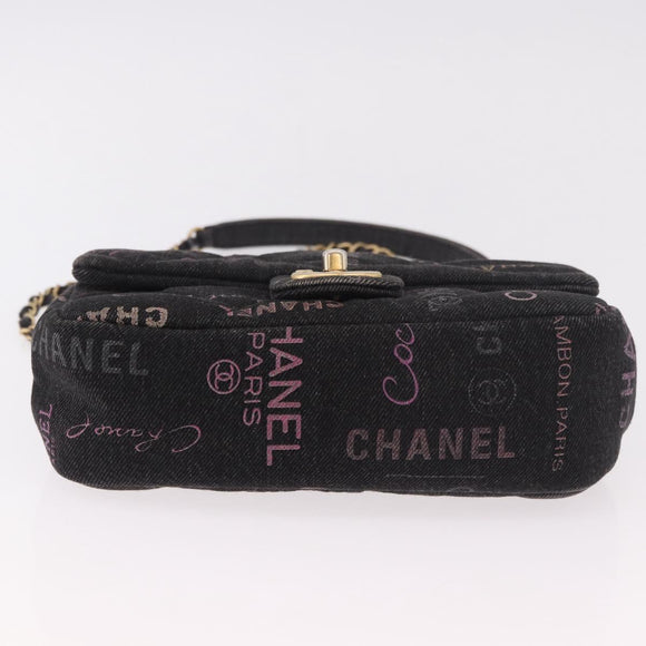 CHANEL Chain Matelasse 22 Shoulder Bag Denim Black Gold CC Auth 184961SM