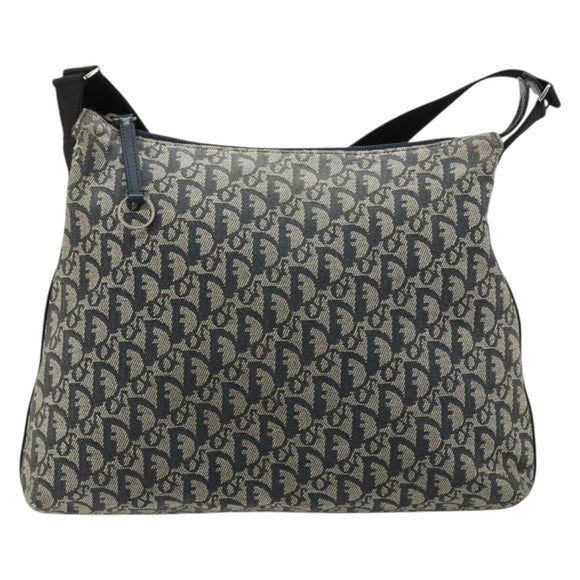 Christian Dior Trotter Canvas Shoulder Bag Navy Silver Auth 184967A