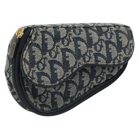 Christian Dior Trotter Canvas Satteltasche Marinegold Auth 184973A