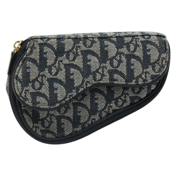 Christian Dior Trotter Canvas Satteltasche Marinegold Auth 184973A