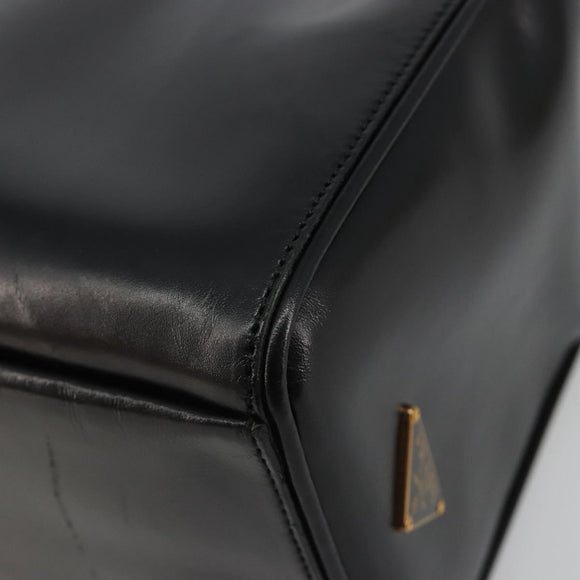 PRADA Hand Bag Leather Black Gold Auth 184974SV