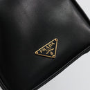 PRADA Hand Bag Leather Black Gold Auth 184974SV-19