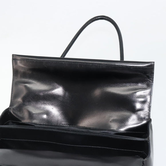 PRADA Hand Bag Leather Black Gold Auth 184974SV