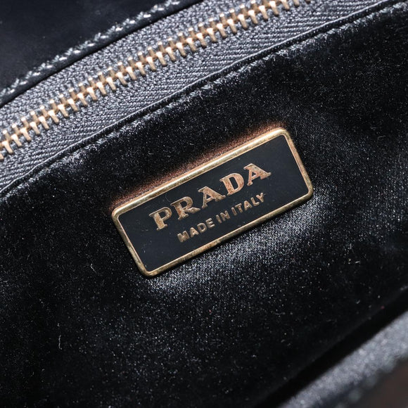 PRADA Hand Bag Leather Black Gold Auth 184974SV