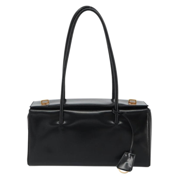 PRADA Hand Bag Leather Black Gold Auth 184974SV