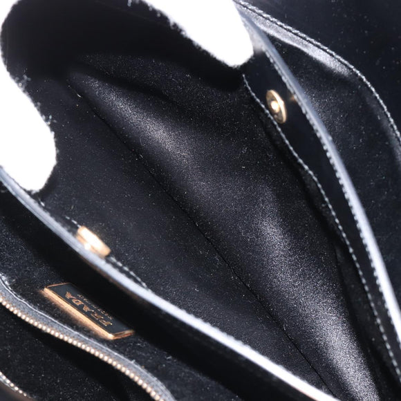 PRADA Hand Bag Leather Black Gold Auth 184974SV