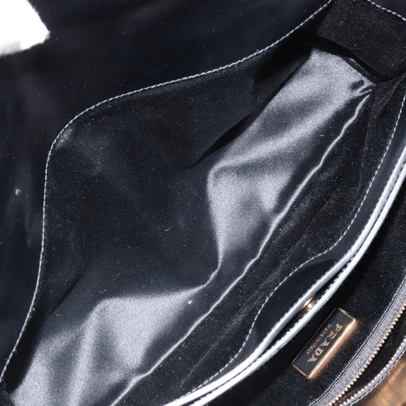 PRADA Hand Bag Leather Black Gold Auth 184974SV