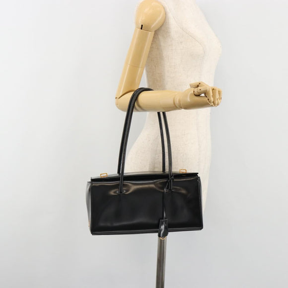 PRADA Hand Bag Leather Black Gold Auth 184974SV