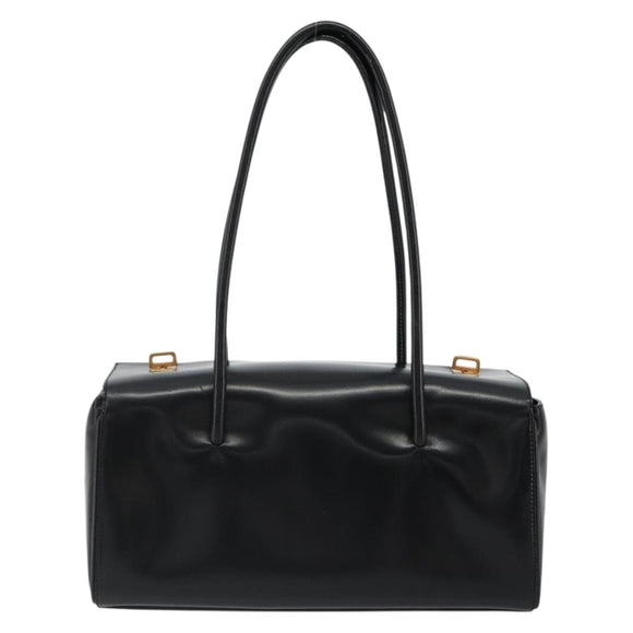 PRADA Hand Bag Leather Black Gold Auth 184974SV