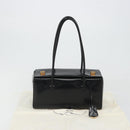 PRADA Hand Bag Leather Black Gold Auth 184974SV-12