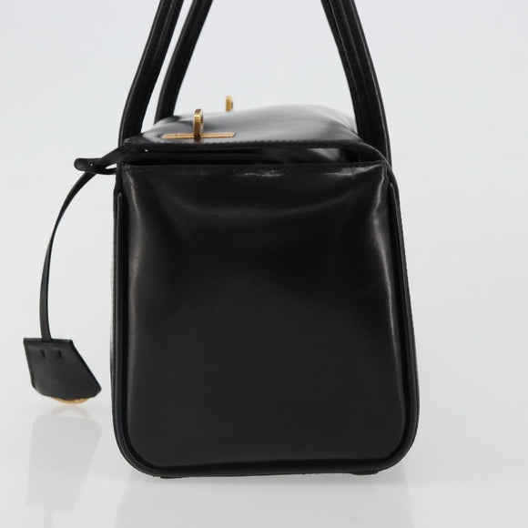 PRADA Hand Bag Leather Black Gold Auth 184974SV
