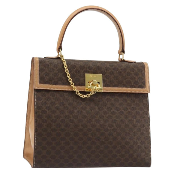 CELINE Macadam Canvas Hand Bag PVC Leather Brown Gold Auth 184975V