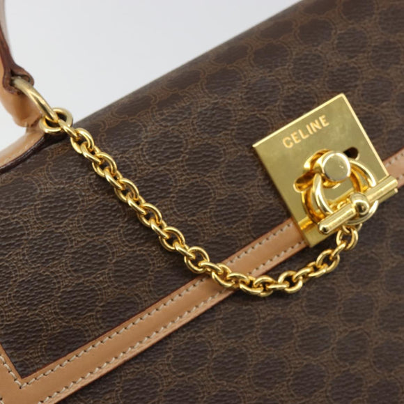 CELINE Macadam Canvas Hand Bag PVC Leather Brown Gold Auth 184975V