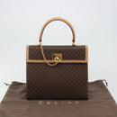 CELINE Macadam Canvas Hand Bag PVC Leather Brown Gold Auth 184975V-12