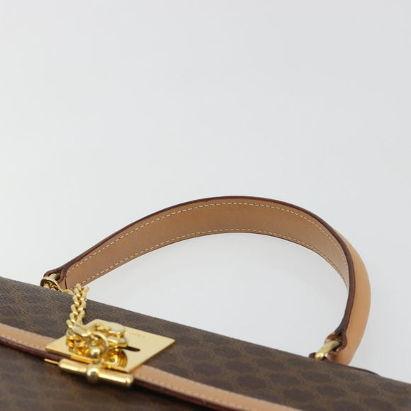 CELINE Macadam Canvas Hand Bag PVC Leather Brown Gold Auth 184975V