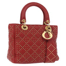 Christian Dior Lady Dior Canage Hand Bag Leather 2way Red Gold Auth 184976M-1