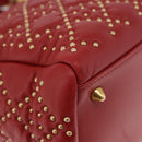 Christian Dior Lady Dior Canage Hand Bag Leather 2way Red Gold Auth 184976M-9