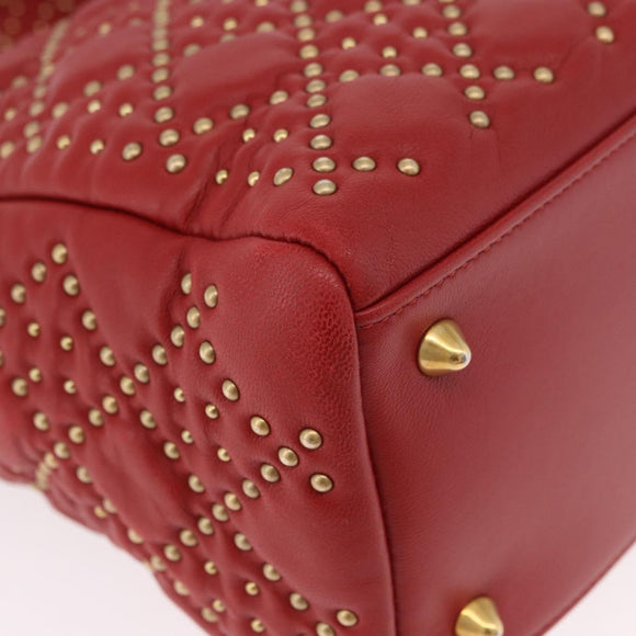 Christian Dior Lady Dior Canage Hand Bag Leather 2way Red Gold Auth 184976M