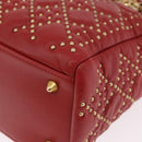 Christian Dior Lady Dior Canage Hand Bag Leather 2way Red Gold Auth 184976M-18